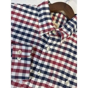 Brooks Brothers Red Fleece Shirt Red Plaid Button Down Cotton Long Sleeve Mens L